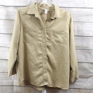 AVENUE Faux Suede Button Down Shirt
